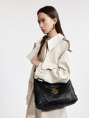 STONE L HOBO BAG - BLACK