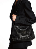 STONE L HOBO BAG - BLACK